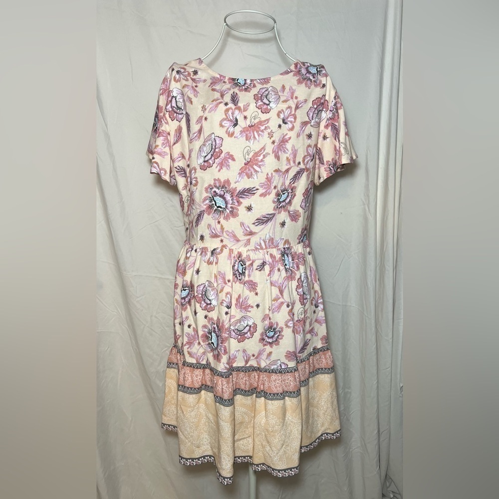 JAPNA Dress Short Sleeve Flowy with Buttons Pink/Cream Floral Size M - Picture 2 of 7